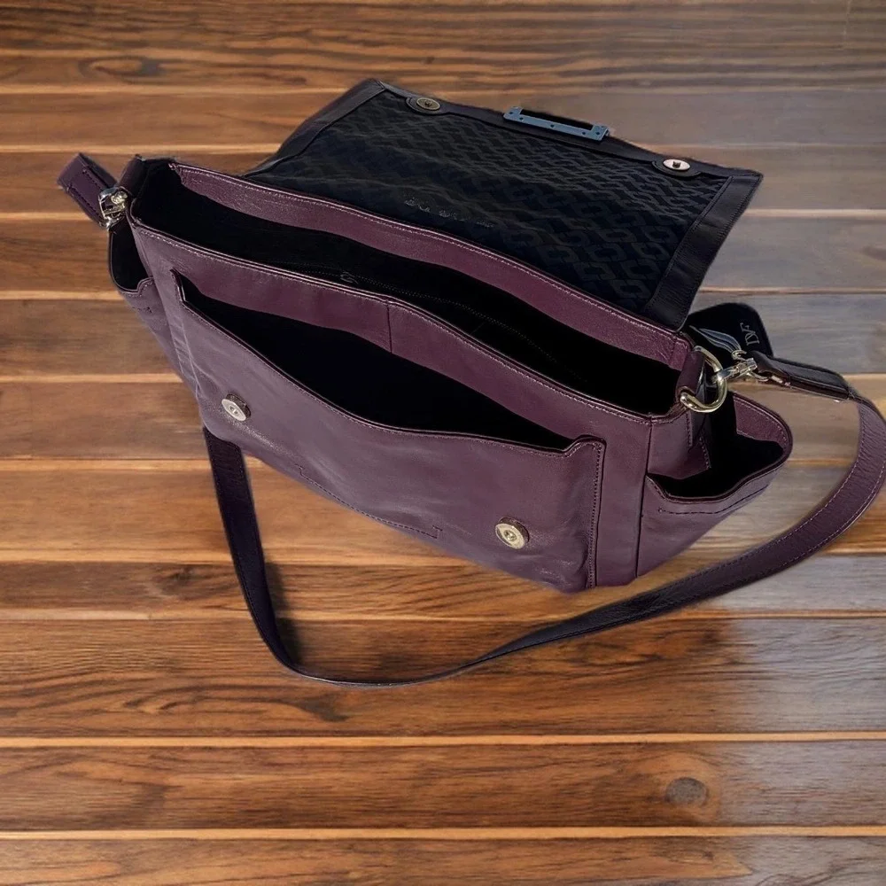 Rare‎ Diane Von Furstenberg Purple 440 Courier Leather Bag Prune Satchel DVF